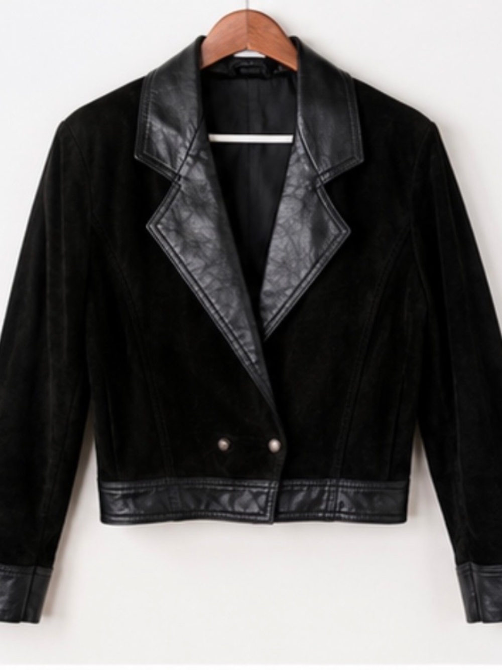 Vintage The Olde Hide House Black Suede Leather Cropped Jacket Womens 10
